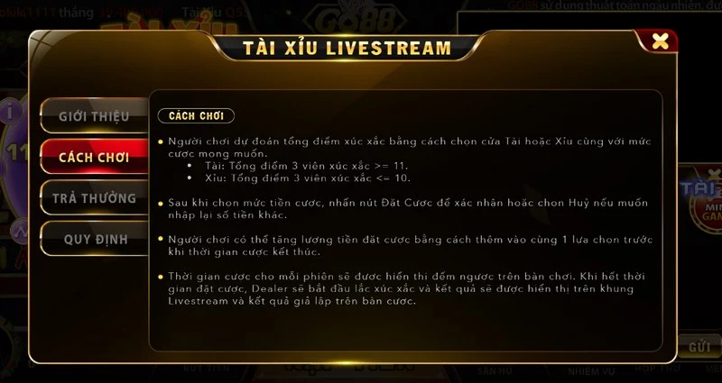 Ưu điểm cách chơi Tài Xỉu livestream Betvisa là cách thức đơn giản 